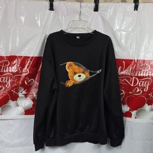 Black Sweatshirt with Teddy Bear Design Womens XL (W372)